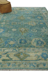 Green, Beige and Blue Hand knotted Traditional Oushak Multi Size Wool Area Rug