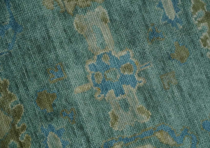 Green, Beige and Blue Hand knotted Traditional Oushak Multi Size Wool Area Rug