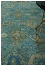 Green, Beige and Blue Hand knotted Traditional Oushak Multi Size Wool Area Rug