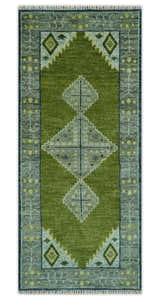 Green, Blue and Gray Hand Knotted Traditional Heriz Multi Size wool area rug