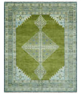 Green, Blue and Gray Hand Knotted Traditional Heriz Multi Size wool area rug