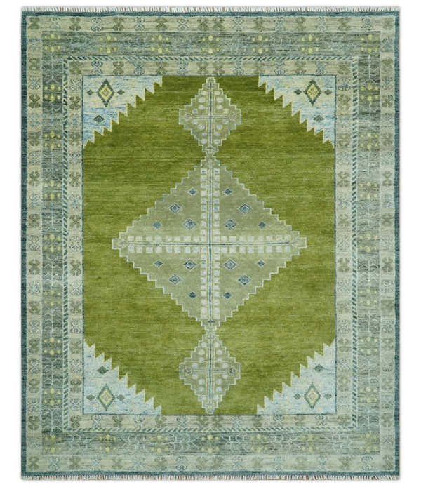 Green, Blue and Gray Hand Knotted Traditional Heriz Multi Size wool area rug
