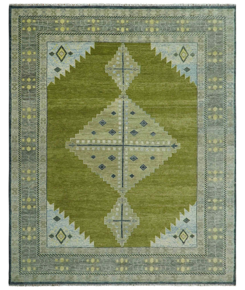 Green, Blue and Gray Hand Knotted Traditional Heriz Multi Size wool area rug