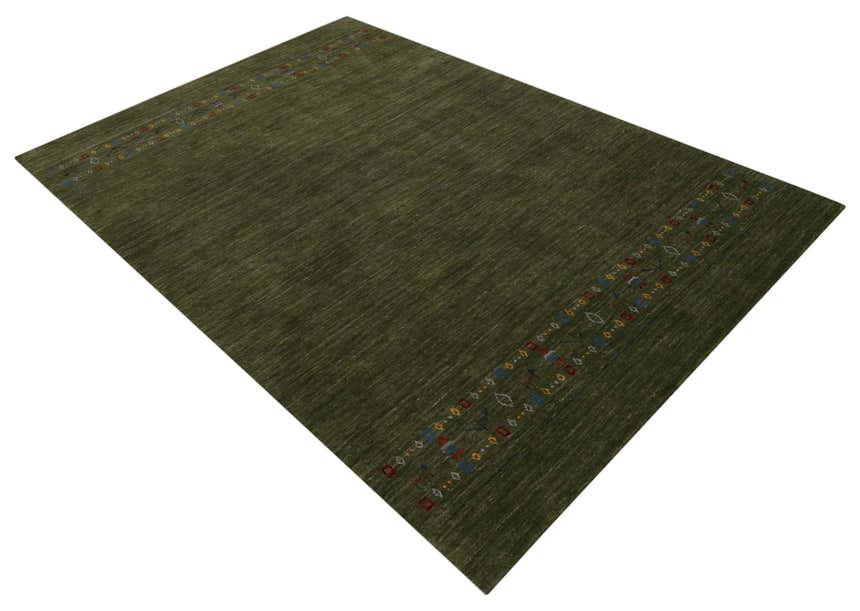 Green Contemporary Design Hand Loomed Wool Area Rug
