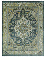 Ivory, Teal, silver and Olive Hand Knotted Traditional Heriz Medallion Multi size wool Area Rug