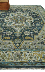 Ivory, Teal, silver and Olive Hand Knotted Traditional Heriz Medallion Multi size wool Area Rug