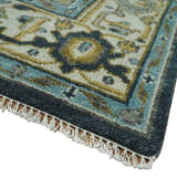 Ivory, Teal, silver and Olive Hand Knotted Traditional Heriz Medallion Multi size wool Area Rug
