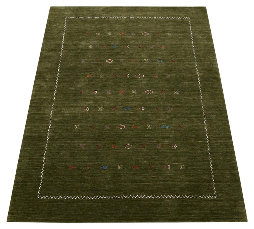 Green Modern Design Hand Loomed Wool Area Rug