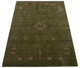 Green Tribal Center Medallion Hand Loomed Wool Area Rug