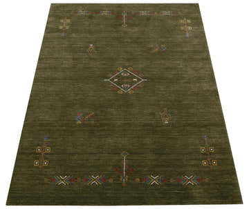 Green Tribal Center Medallion Hand Loomed Wool Area Rug