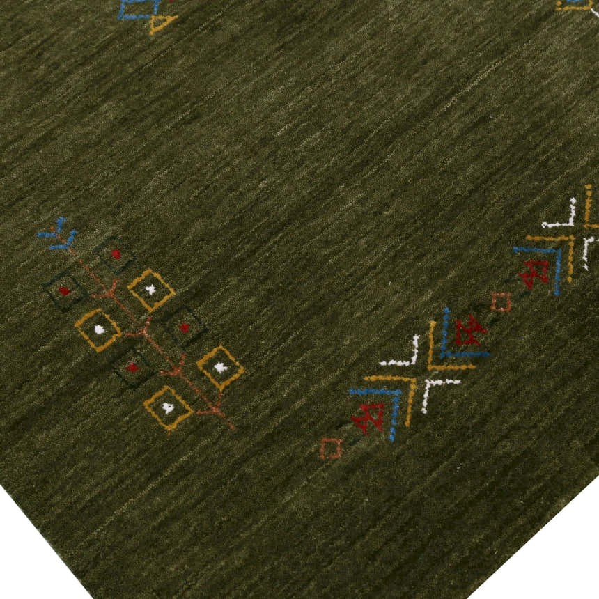 Green Tribal Center Medallion Hand Loomed Wool Area Rug