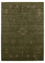 Green Tribal Center Medallion Hand Loomed Wool Area Rug