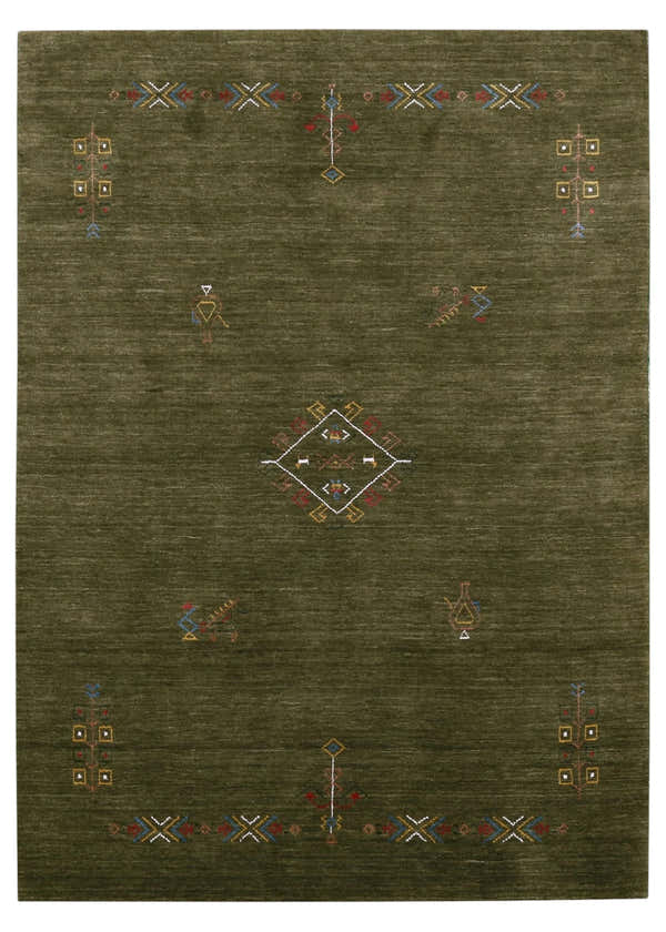 Green Tribal Center Medallion Hand Loomed Wool Area Rug