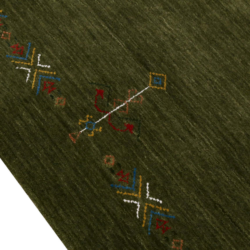 Green Tribal Center Medallion Hand Loomed Wool Area Rug