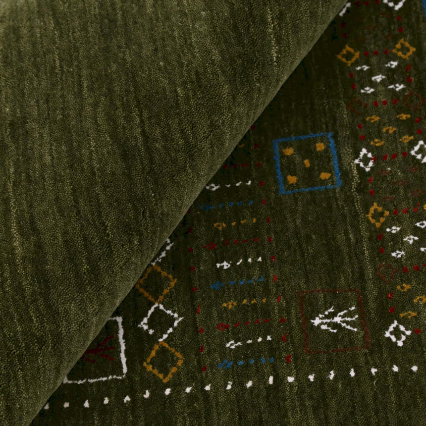 Green Tribal Center Pattern Hand Loomed Wool Area Rug
