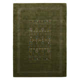 Green Tribal Center Pattern Hand Loomed Wool Area Rug