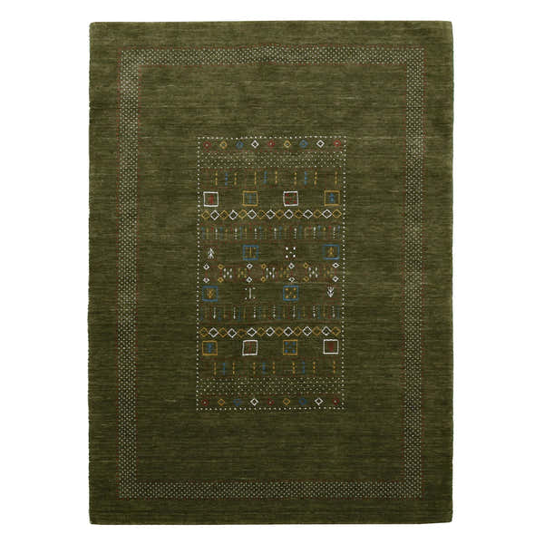 Green Tribal Center Pattern Hand Loomed Wool Area Rug