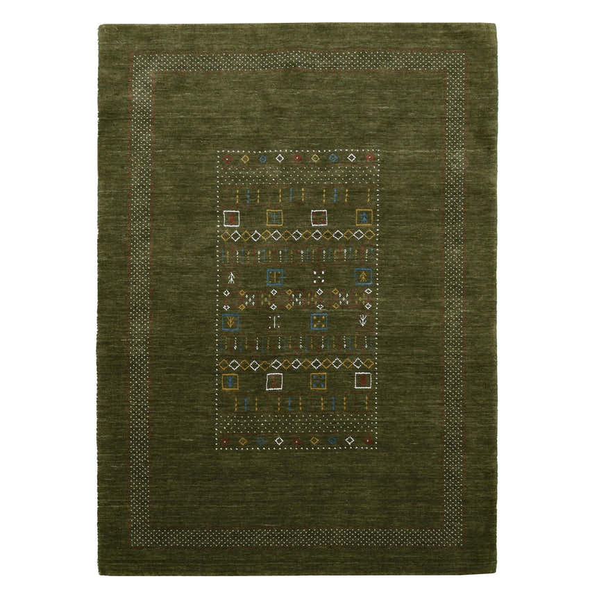 Green Tribal Center Pattern Hand Loomed Wool Area Rug