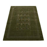 Green Tribal Center Pattern Hand Loomed Wool Area Rug