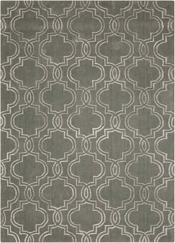 Close-up of the Nourison Vita Moss Indoor Area Rug, olive green with a geometric quatrefoil pattern.