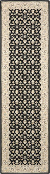 Close-up of the Nourison Persian Empire Black Persian rug, showcasing its floral pattern and ivory border.