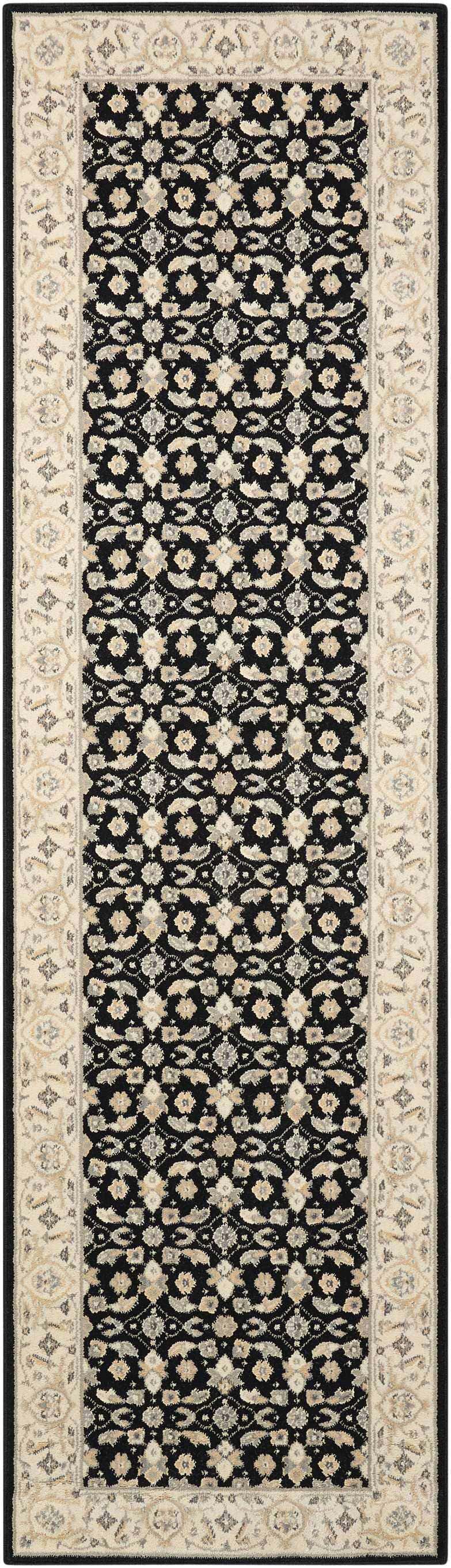 Close-up of the Nourison Persian Empire Black Persian rug, showcasing its floral pattern and ivory border.