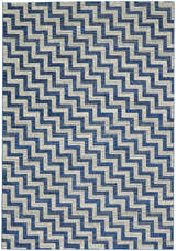 Feizy Brixton Modern Chevron area rug featuring a geometric zigzag pattern in blue, ivory, and gray. Design-Rectangle
