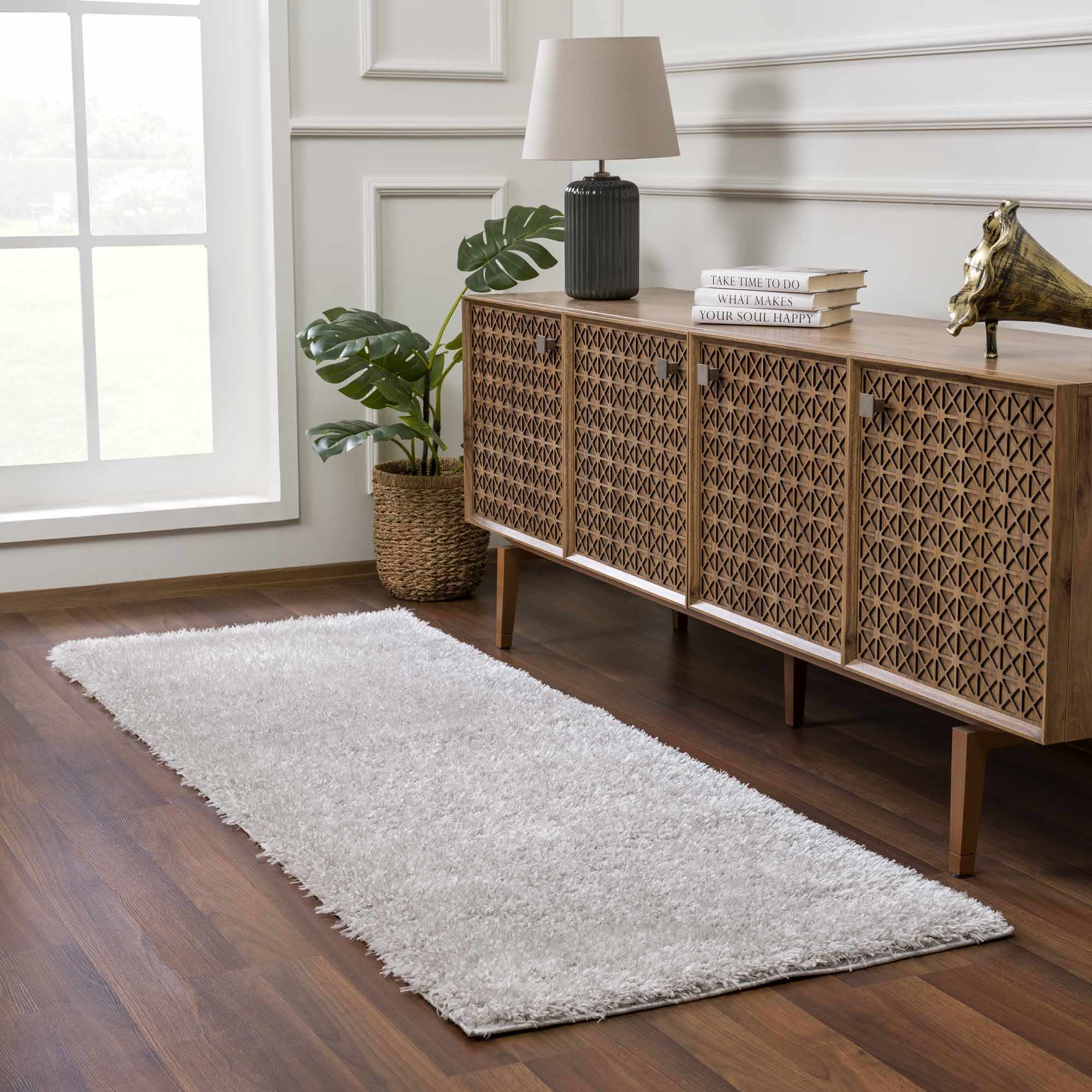 Faina Solid Light Gray Shag Washable Area Rug - Clearance