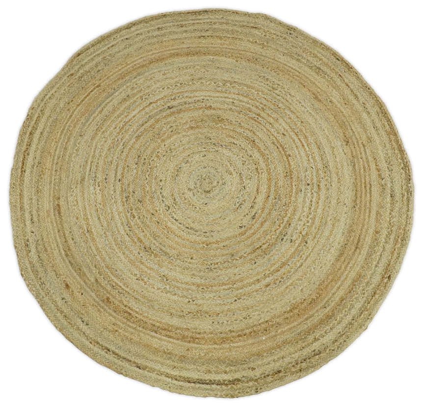 Hand Braided Solid Round natural Brown Jute Rug