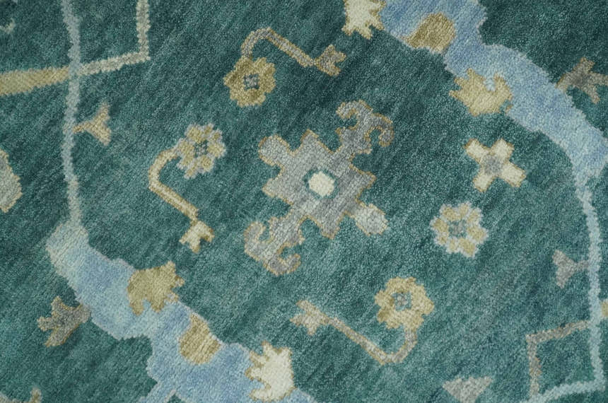 Hand Knotted Oriental Oushak Teal and Beige Multi Size Wool Area Rug