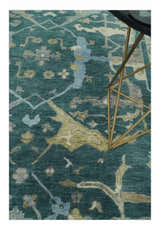 Hand Knotted Oriental Oushak Teal and Beige Multi Size Wool Area Rug