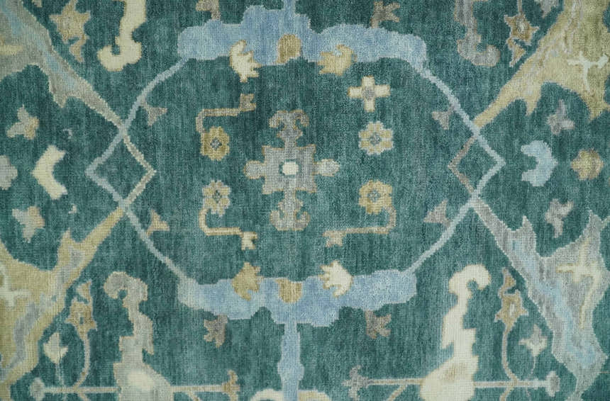 Hand Knotted Oriental Oushak Teal and Beige Multi Size Wool Area Rug