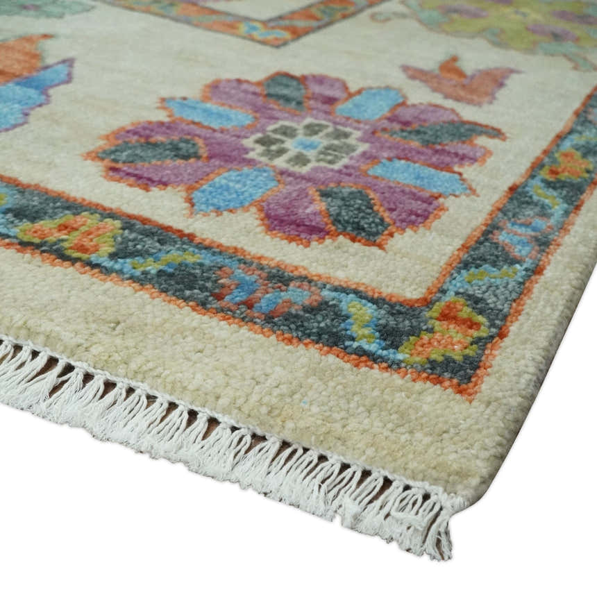 Vibrant colorful Beige And Rust Hand Knotted Traditional Oushak wool Area Rug