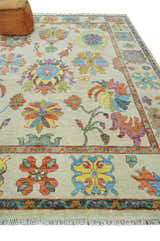 Vibrant colorful Beige And Rust Hand Knotted Traditional Oushak wool Area Rug
