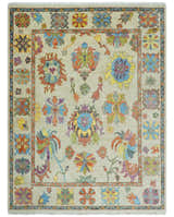 Vibrant colorful Beige And Rust Hand Knotted Traditional Oushak wool Area Rug