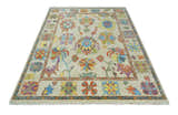 Vibrant colorful Beige And Rust Hand Knotted Traditional Oushak wool Area Rug