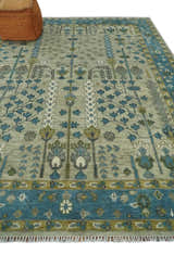 Tree of life Hand Knotted Traditional Beige and Blue Vintage Style Custom Made Wool Area Rug