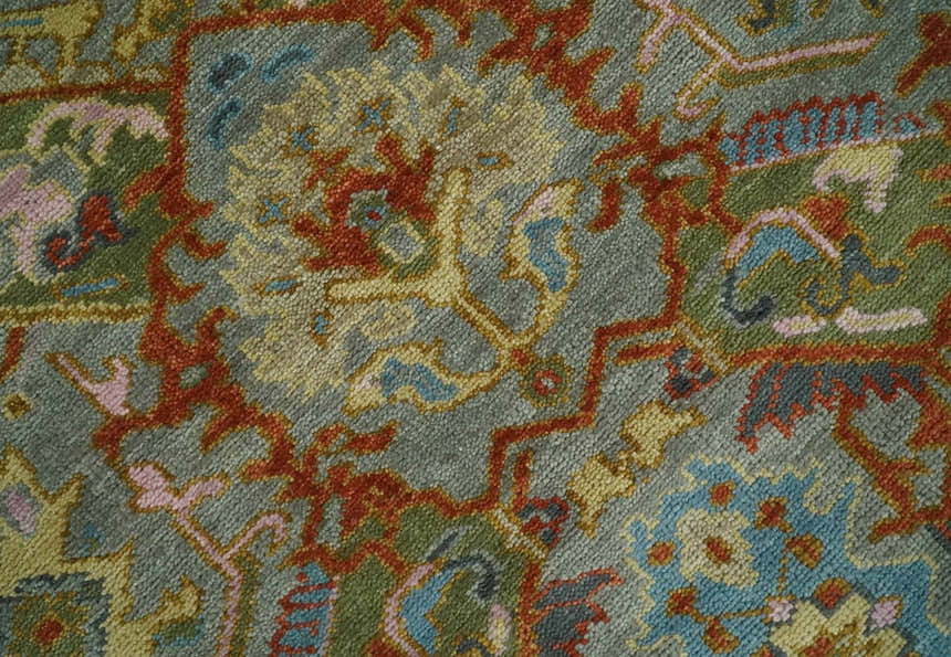 Hand knotted Olive, Rust and Gray Traditional Antique Moss Oushak Multi Size wool Area Rug