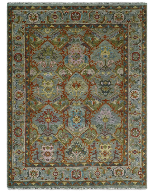 Hand knotted Olive, Rust and Gray Traditional Antique Moss Oushak Multi Size wool Area Rug