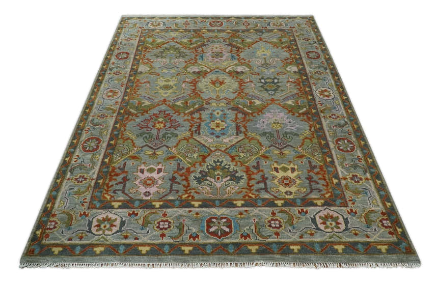 Hand knotted Olive, Rust and Gray Traditional Antique Moss Oushak Multi Size wool Area Rug