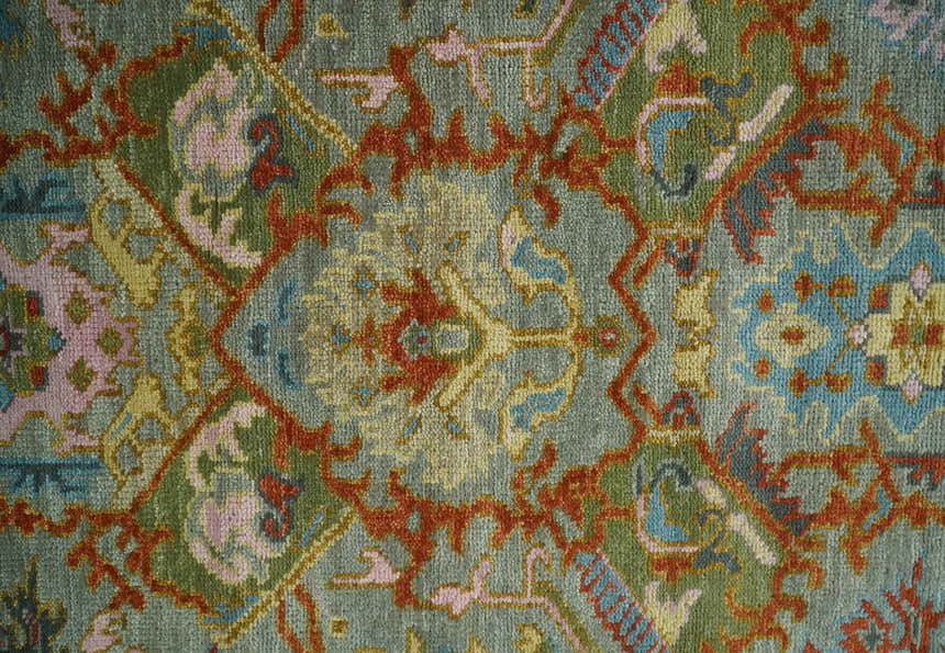 Hand knotted Olive, Rust and Gray Traditional Antique Moss Oushak Multi Size wool Area Rug