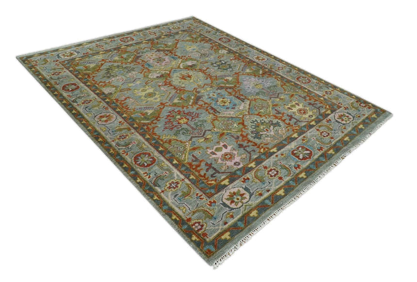 Hand knotted Olive, Rust and Gray Traditional Antique Moss Oushak Multi Size wool Area Rug