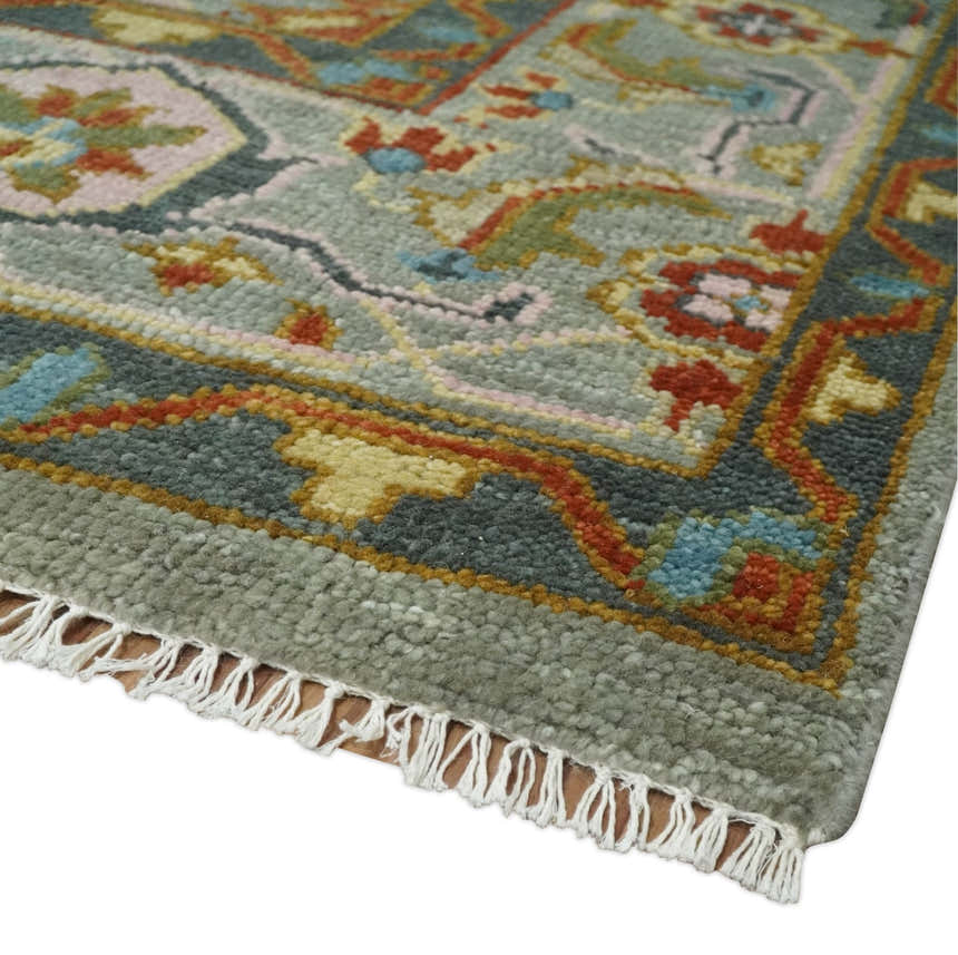 Hand knotted Olive, Rust and Gray Traditional Antique Moss Oushak Multi Size wool Area Rug