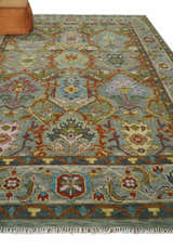 Hand knotted Olive, Rust and Gray Traditional Antique Moss Oushak Multi Size wool Area Rug