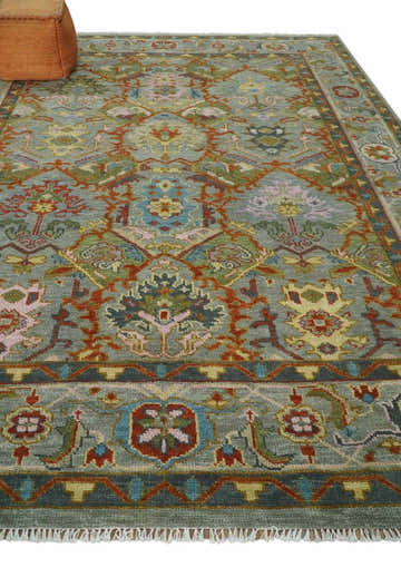 Hand knotted Olive, Rust and Gray Traditional Antique Moss Oushak Multi Size wool Area Rug