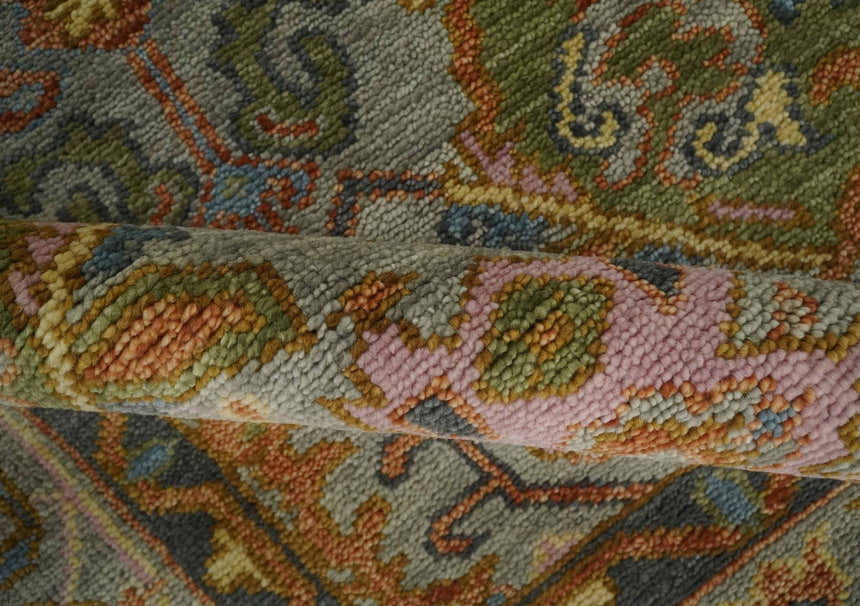 Hand knotted All Wool Silver, Rust and Gray Traditional Antique Moss Oushak Multi Size wool Area Rug
