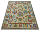 Custom Made Hand Knotted Beige with multicolor Traditional Oushak Wool area Rug