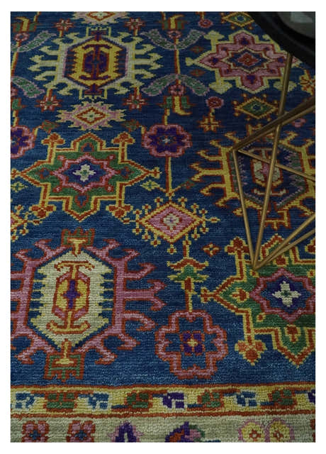 Hand Knotted Blue and Beige Persian Oushak Wool Rug