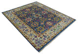 Hand Knotted Blue and Beige Persian Oushak Wool Rug