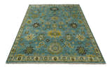Hand Knotted Teal and Gold Traditional Oushak Multi Size Wool Area Rug